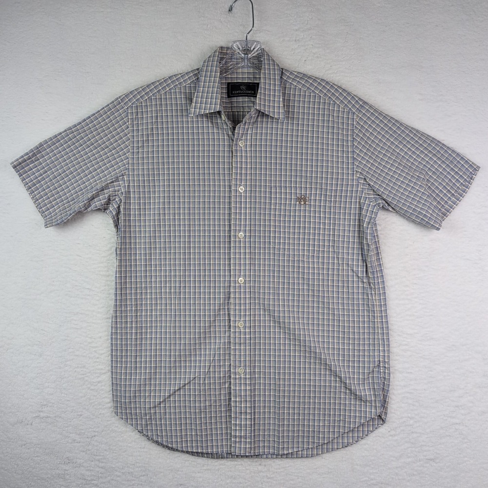 VTG Kent & Curwen Plaid Short Sleeve Button Down Up Men's Medium‎ Blue